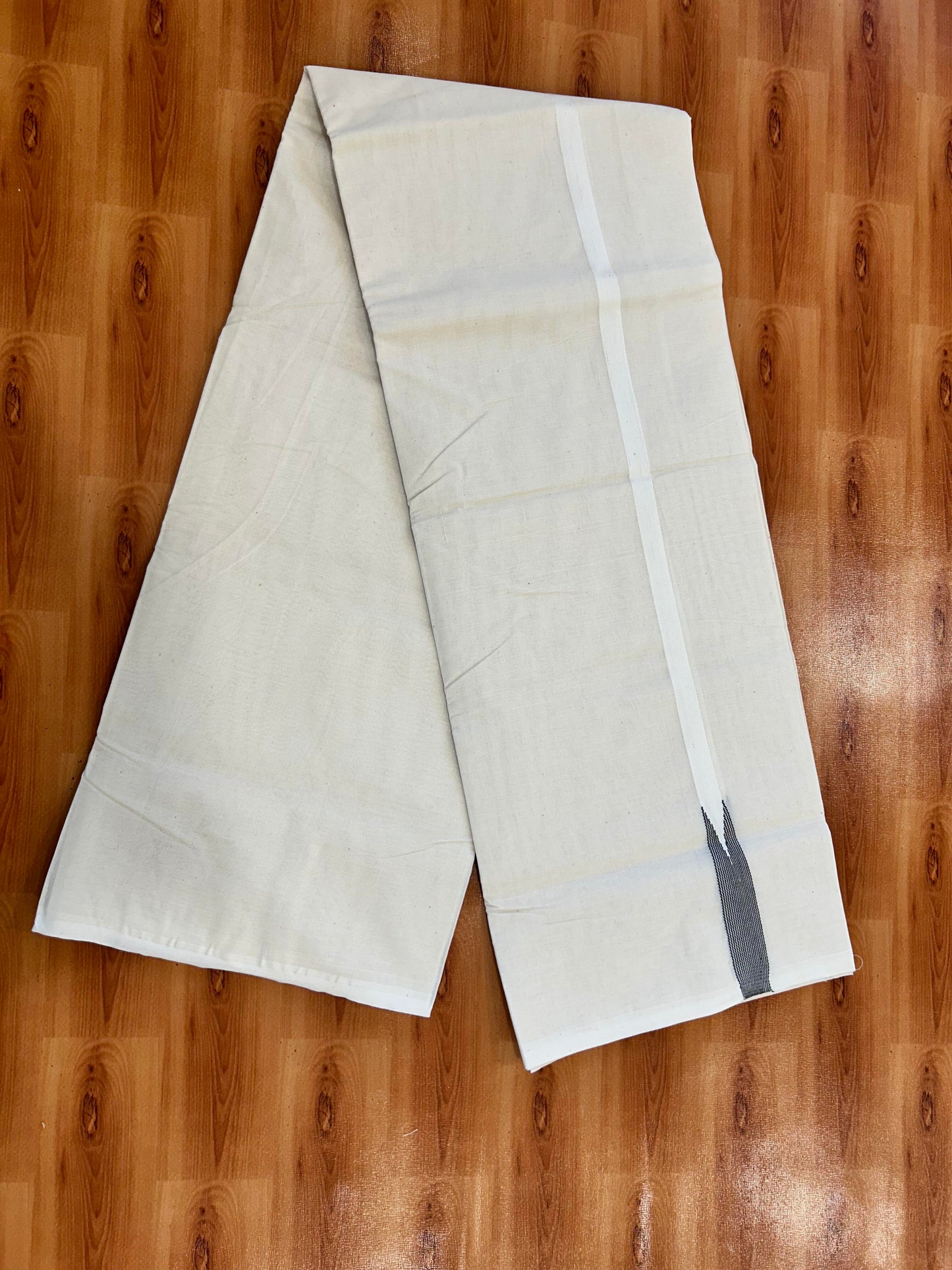 Double Off white Mundu/Dhoti - 23% Discount! KaithariKada Balaramapuram 100% Cotton - 100x100 - 0.5 inch Puliyilakkara Dark Sage Green Striped Chutty Kara - 4 mtr (8.5 muzham) - 23 KK5401 ASH