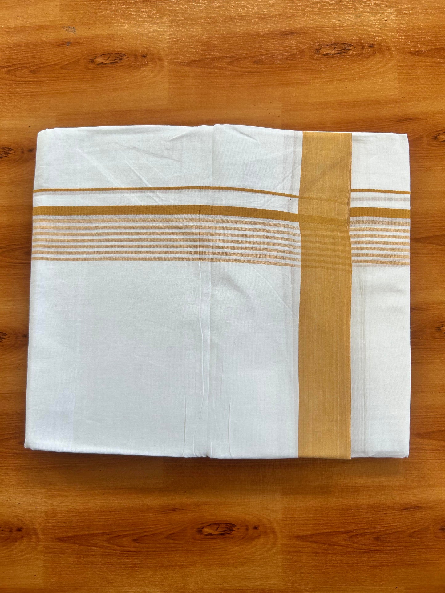 Pure White Double Mundu/Dhoti - 20% Discount ! Kaitharikada Balaramapuram 100% Cotton - 100x80 - 1.5 inch Peach Orange Stripes Kara 3.80 mtr (8 muzham) - 100 KK5452 THI