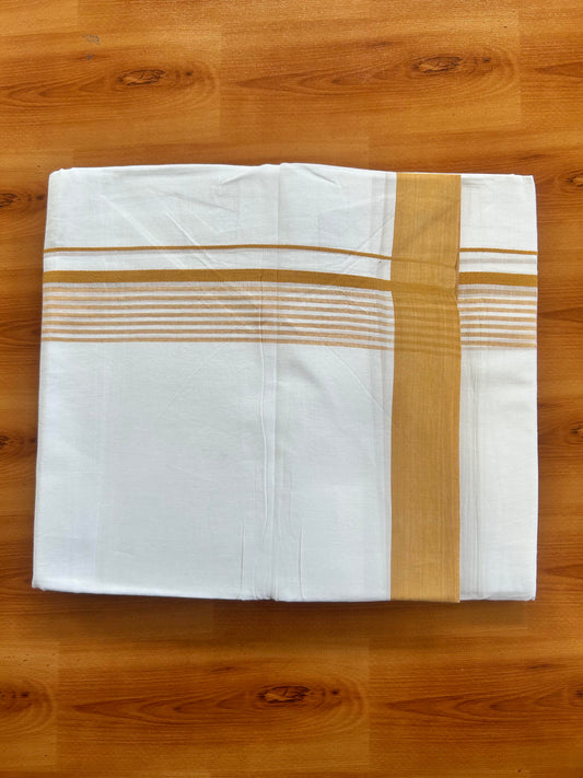 Pure White Double Mundu/Dhoti - 20% Discount ! Kaitharikada 100% Cotton - 100x80 - 1.5 inch Peach Orange Stripes Kara 3.80 mtr (8 muzham) - 100 KK5452 THI