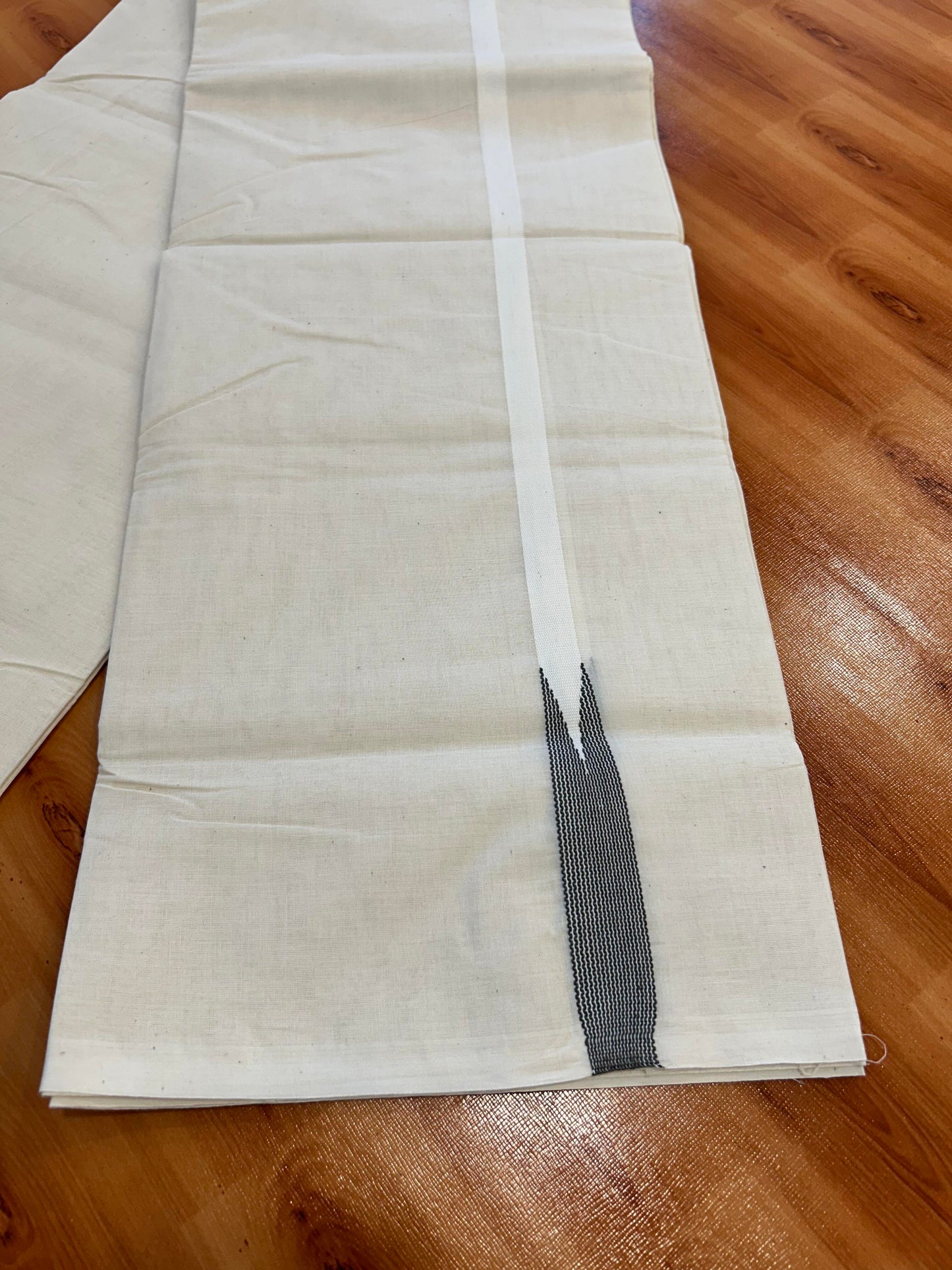 Double Off white Mundu/Dhoti - 23% Discount! KaithariKada Balaramapuram 100% Cotton - 100x100 - 0.5 inch Puliyilakkara Dark Sage Green Striped Chutty Kara - 4 mtr (8.5 muzham) - 23 KK5401 ASH