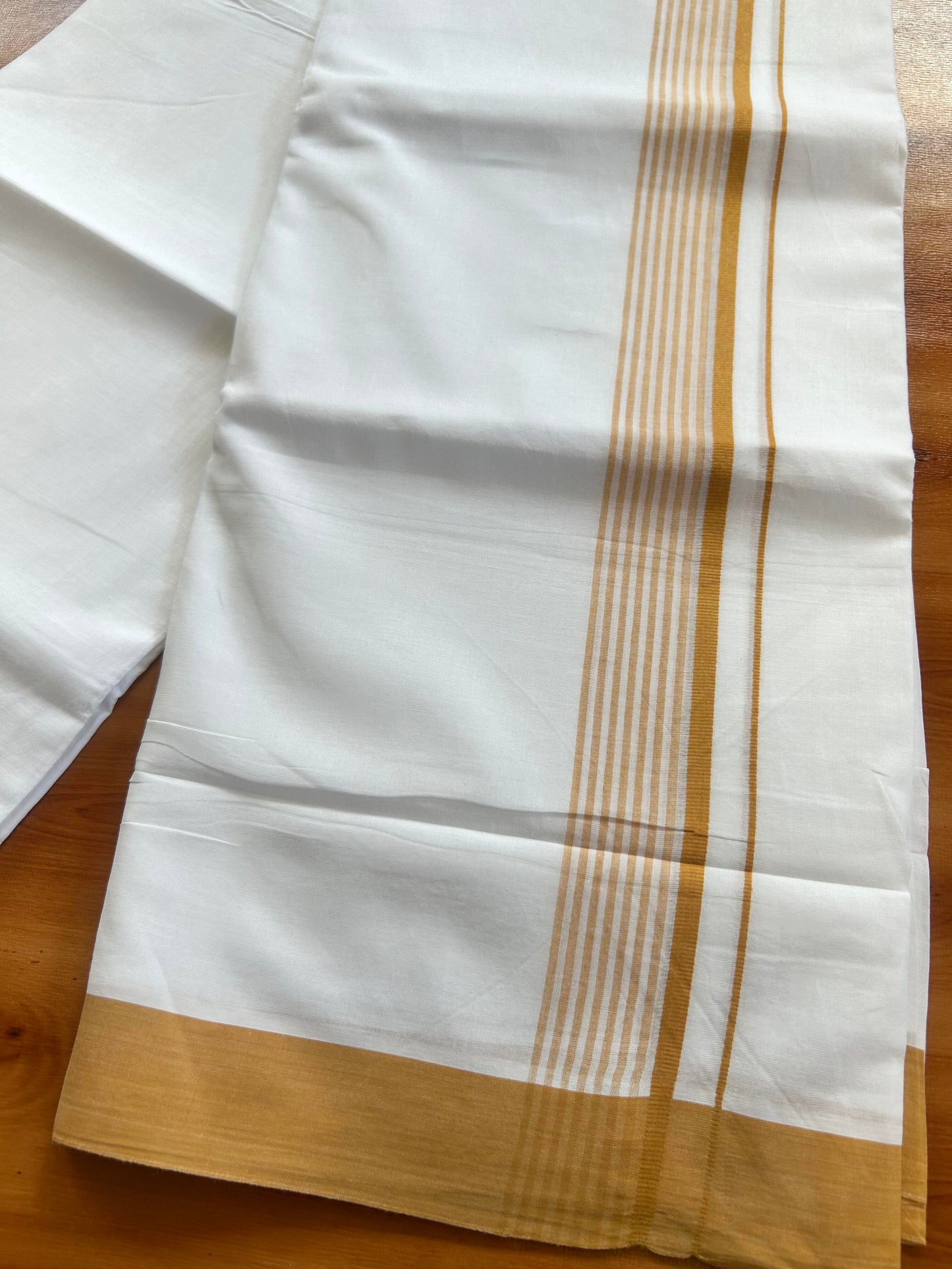 Pure White Double Mundu/Dhoti - 20% Discount ! Kaitharikada Balaramapuram 100% Cotton - 100x80 - 1.5 inch Peach Orange Stripes Kara 3.80 mtr (8 muzham) - 100 KK5452 THI