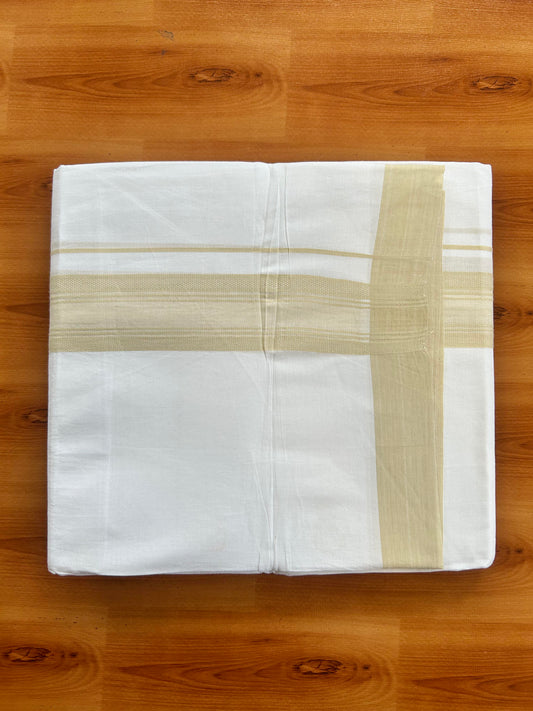 Pure White Double Mundu/Dhoti - 20% Discount ! Kaitharikada  Pure Cotton - 100x80 - 1.5 inch Light Beige Shaded Stripes Kara 3.80 mtr (8 muzham) - 115 KK5452 THI