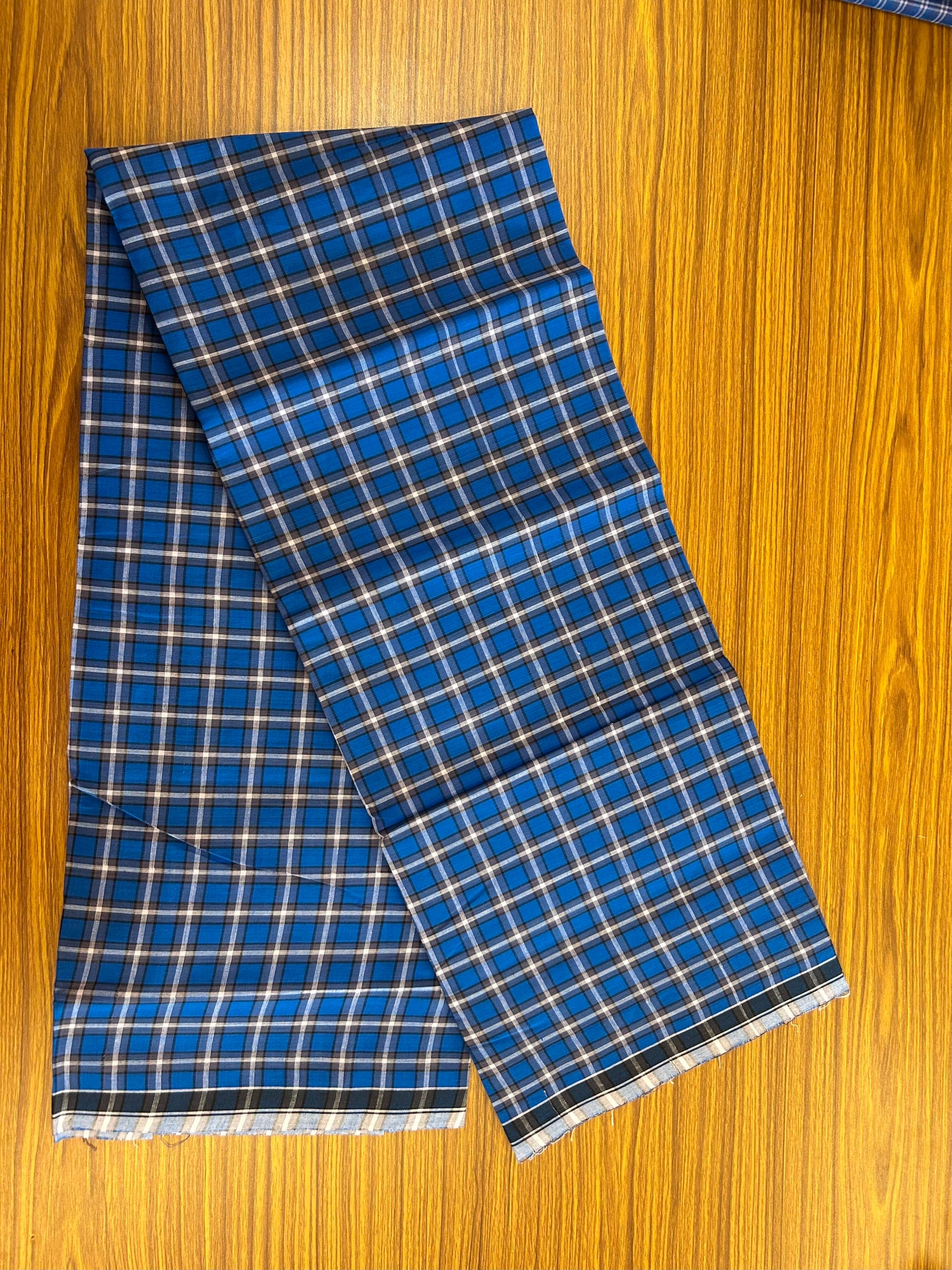 Premium Kathar Type Mund Pure cotton - Kaitharikada - Single Kaily / Lungi - 0.5 inch Black Border with Blue White & Grey Black Check body (2.50 meter / 5.36 muzham) - 12 KK8050 MUT