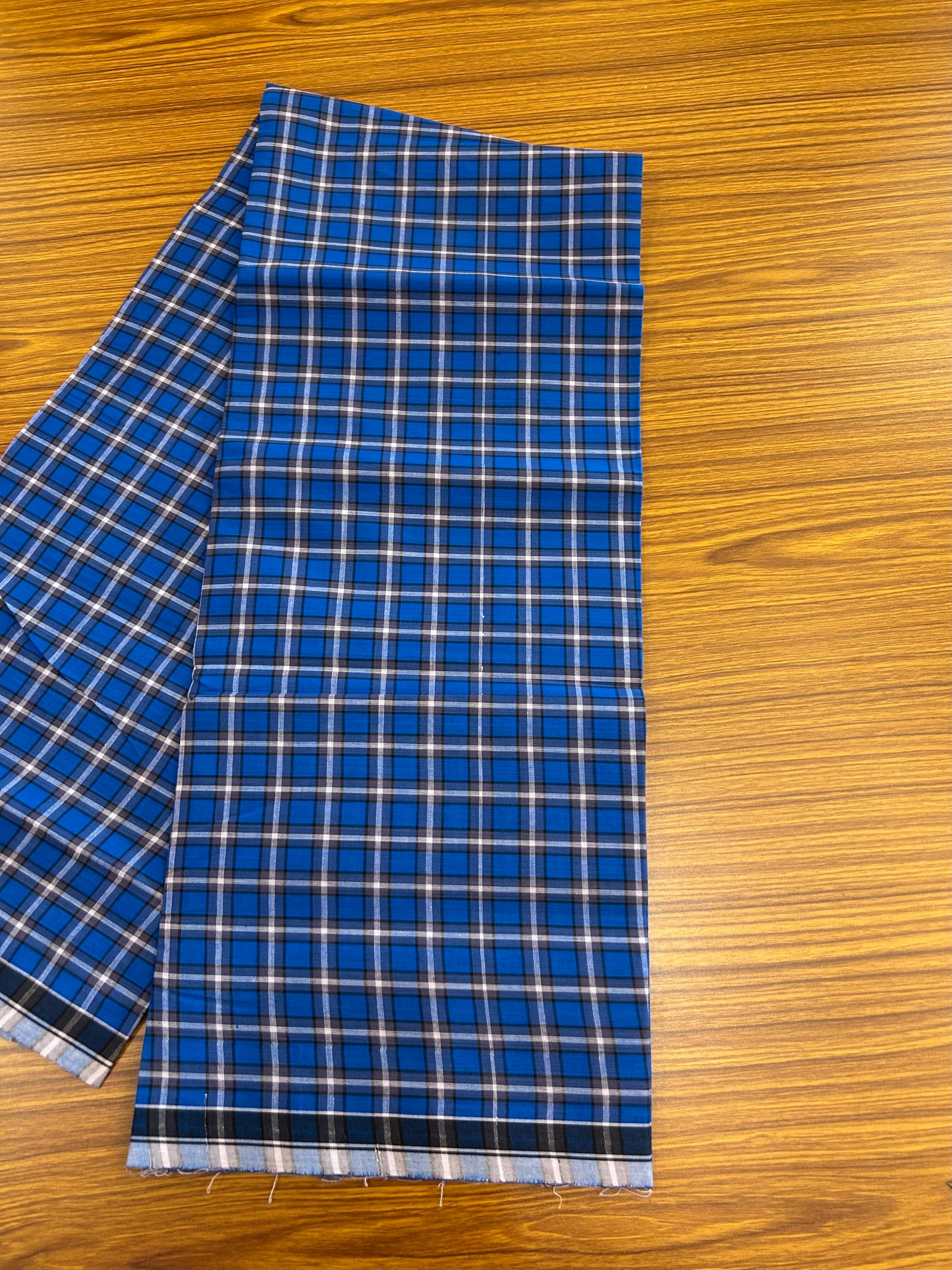 Premium Kathar Type Mund Pure cotton - Kaitharikada - Single Kaily / Lungi - 0.5 inch Black Border with Blue White & Grey Black Check body (2.50 meter / 5.36 muzham) - 12 KK8050 MUT