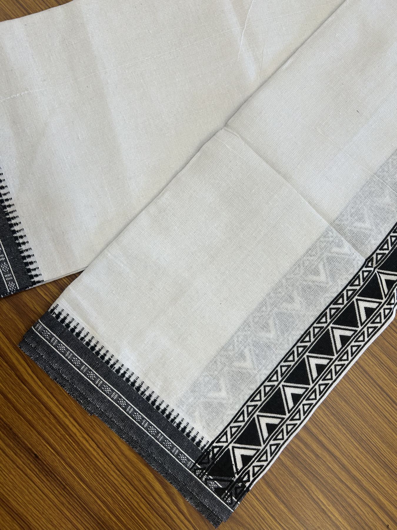 Kaitharikada - Polyster + Cotton - 40s twisted - Pure white Single Kaily / Lungi - 2 inch Black  Printed Kuppadam Border with White colour body (2 meter / 4 muzham) -  8 KK8041 GAN