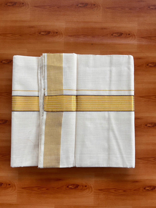 25% Discount KaithariKada Handloom Unakkupaav - Kerala Handloom - 100% Pure Cotton off white (Unbleached) Double Mundu/Dhoti - (80X90) - 1.25 inch Gold Kasav & Dark Brown Striped Kara 3.75 mtr (8 muzham) - 5 KK5524 ELA
