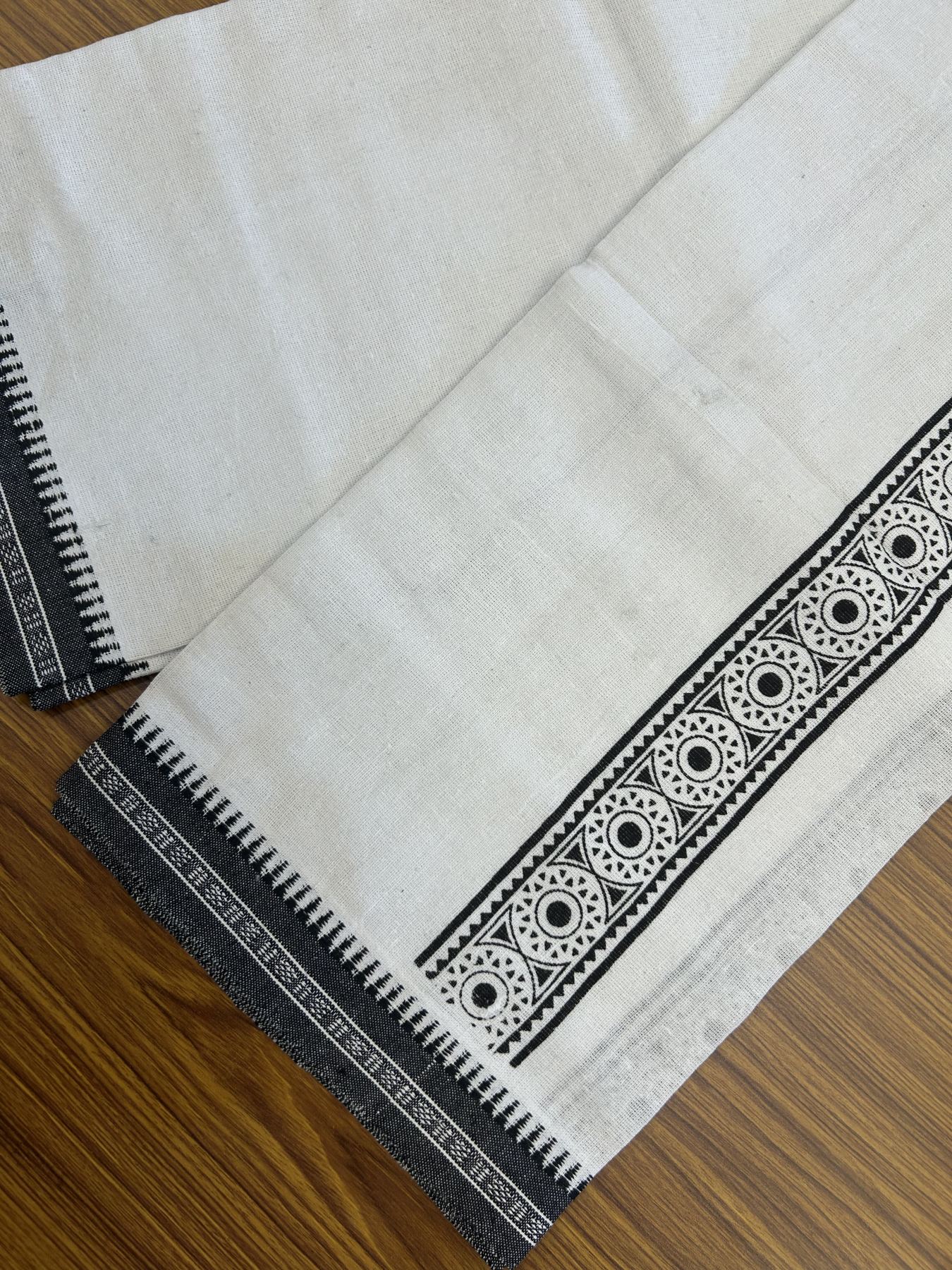 Kaitharikada - Polyster + Cotton - 40s twisted - Pure white Single Kaily / Lungi - 2 inch Black  Printed Kuppadam Border with White colour body (2 meter / 4 muzham) -  10 KK8041 GAN