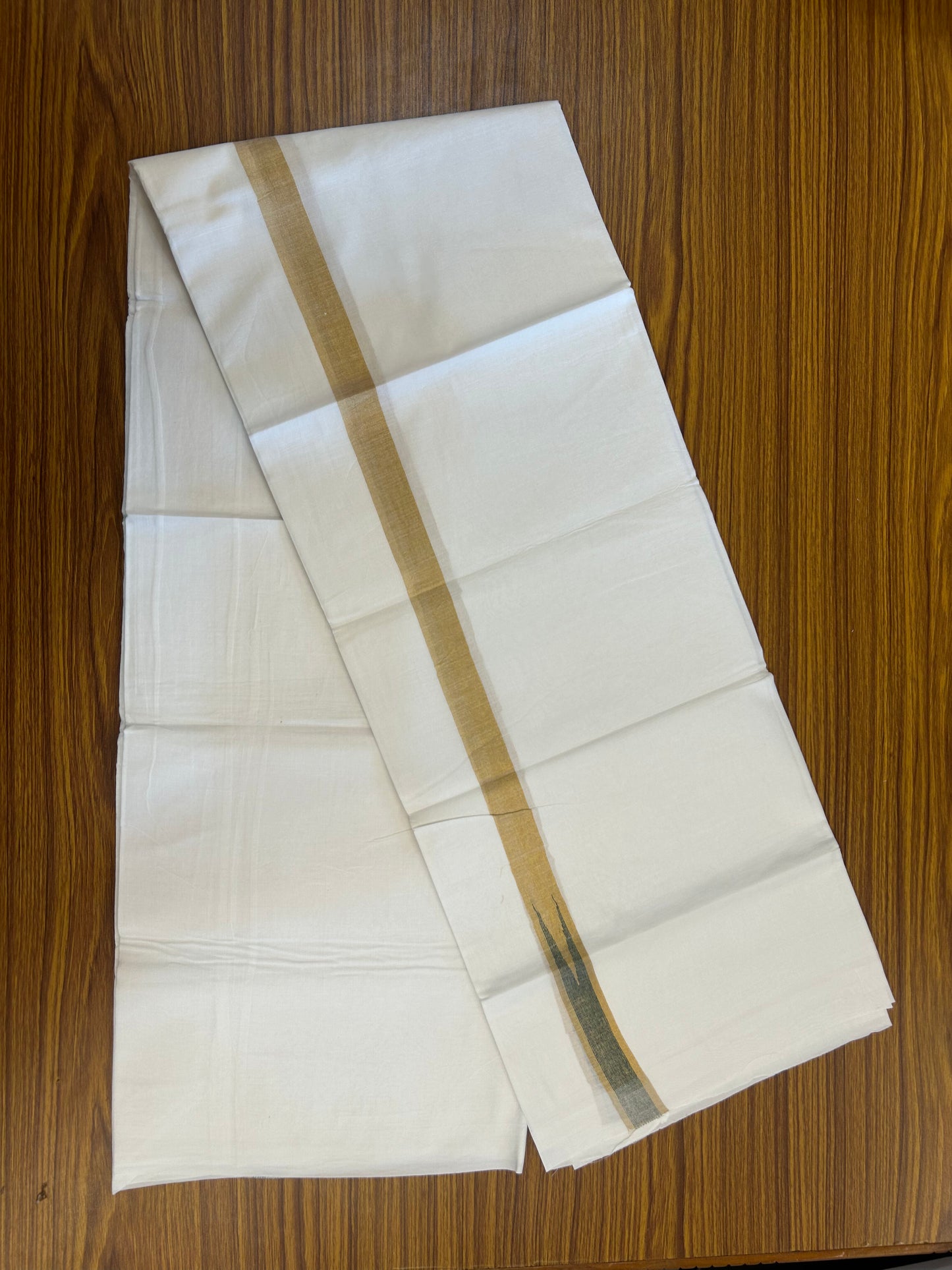20% Discount ! Kaitharikada Balaramapuram 100% Cotton Pure White Double Mundu/Dothi - 100x80 - 1 inch Puliyilakkara Gold Kasav & Green Chutty Kara  3.90 mtr (8 muzham) - 1 KK5344 VAS