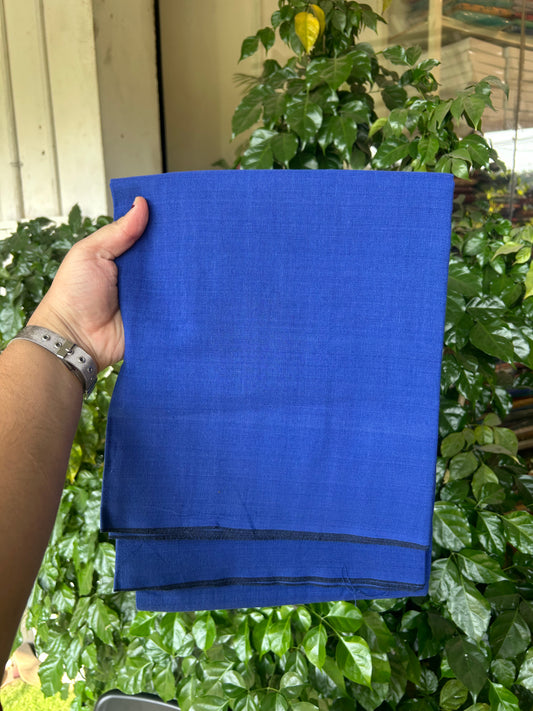Premium Kathar Type Mund Pure cotton - Kaitharikada - Single Kaily / Lungi - 0.1 inch Black thin kara Border with Blue colour body (2 meter / 4 muzham) - 55 KK8050 MUT