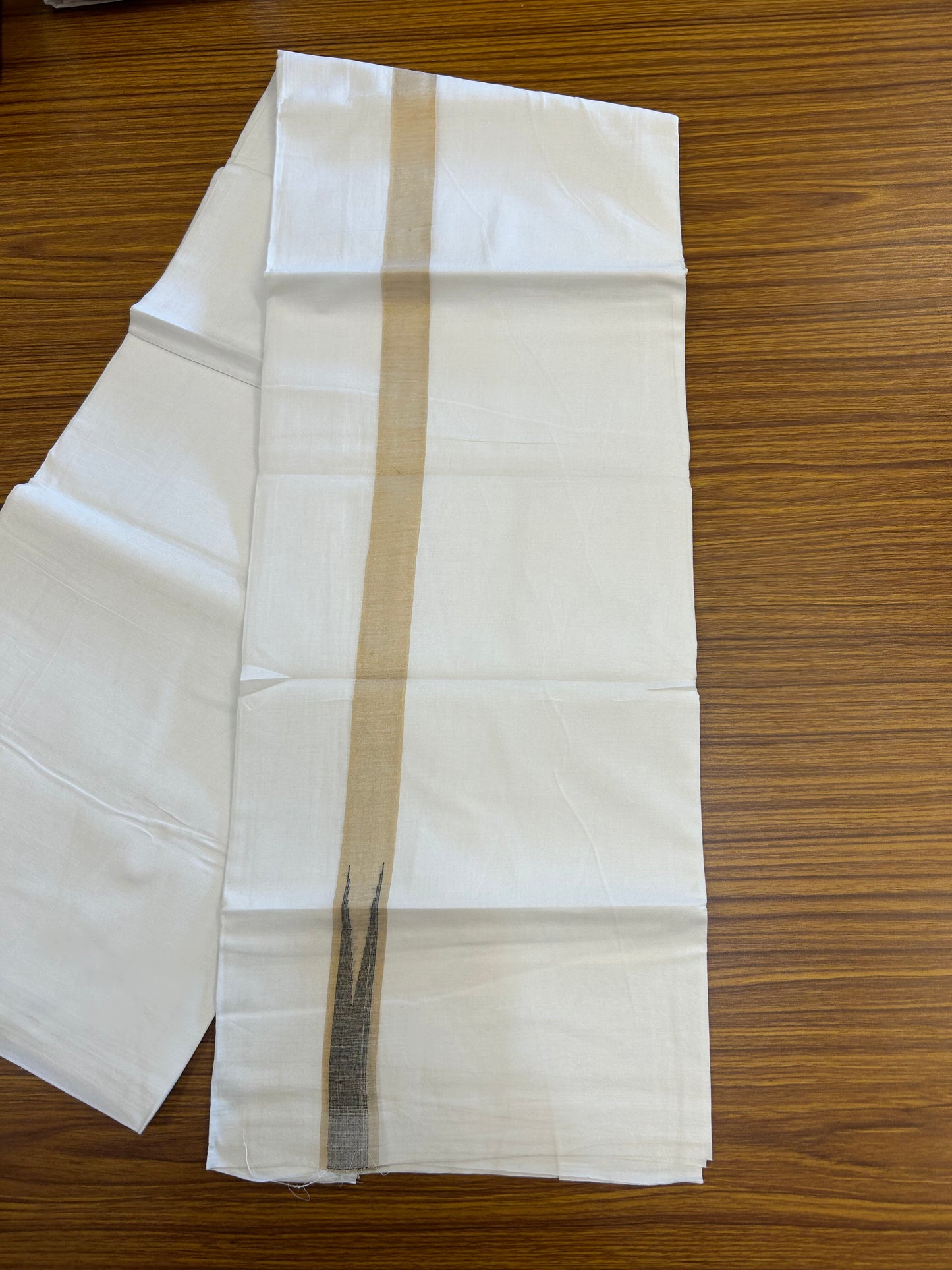 20% Discount ! Kaitharikada Balaramapuram 100% Cotton Pure White Double Mundu/Dothi - 100x80 - 1 inch Puliyilakkara Gold Kasav & Ash Black Chutty Kara  3.90 mtr (8 muzham) - 3 KK5344 VAS