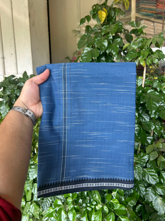 Premium Kathar Type Mund Pure cotton - Kaitharikada - Single Kaily / Lungi - 1 inch Black & White Stripes Kara kuppadam Border with Dark Blue colour body (2 meter / 4 muzham) - 31 KK8050 MUT