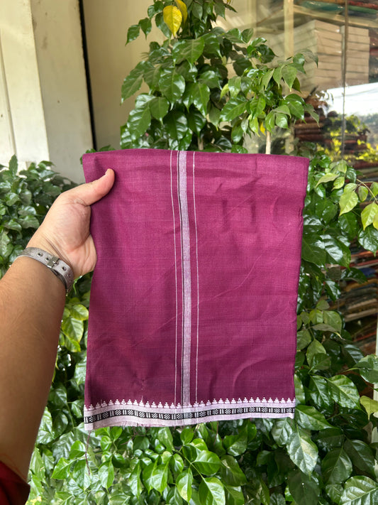 Premium Kathar Type Mund Pure cotton - Kaitharikada - Single Kaily / Lungi - 1 inch White Stripes Kara kuppadam Border with Wine colour body (2 meter / 4 muzham) - 72 KK8050 MUT