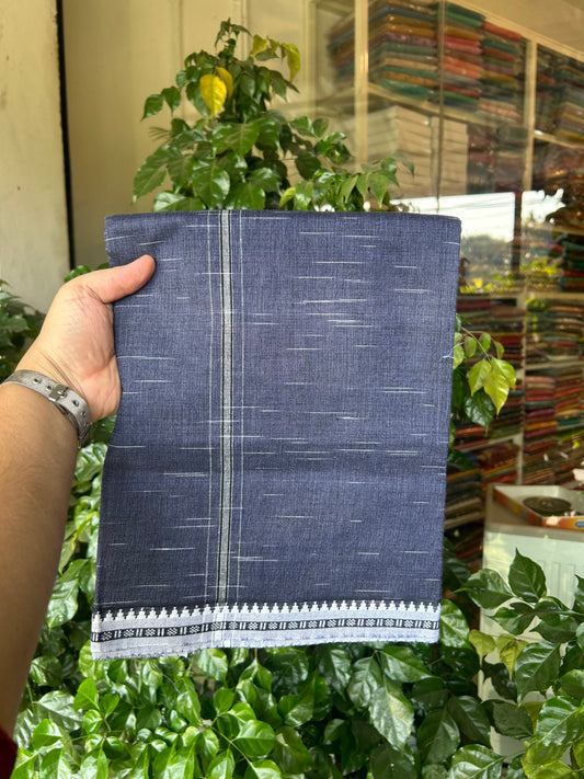 Premium Kathar Type Mund Pure cotton - Kaitharikada - Single Kaily / Lungi - 1 inch Black & White Stripes Kara kuppadam Border with Oxford Blue colour body (2 meter / 4 muzham) - 24 KK8050 MUT