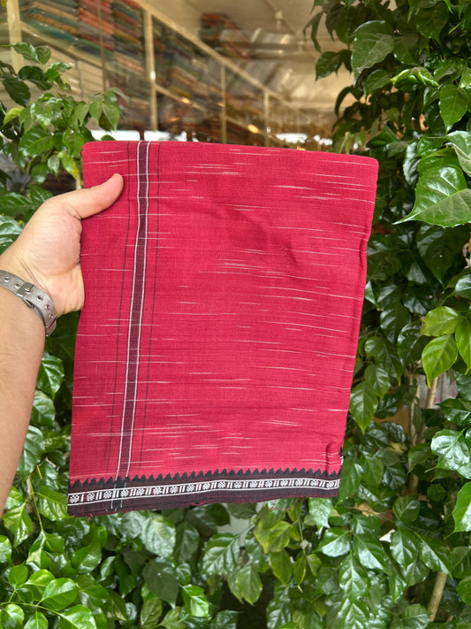 Premium Kathar Type Mund Pure cotton - Kaitharikada - Single Kaily / Lungi - 1 inch Black & White Stripes Kara kuppadam Border with Maroon colour body (2 meter / 4 muzham) - 20 KK8050 MUT