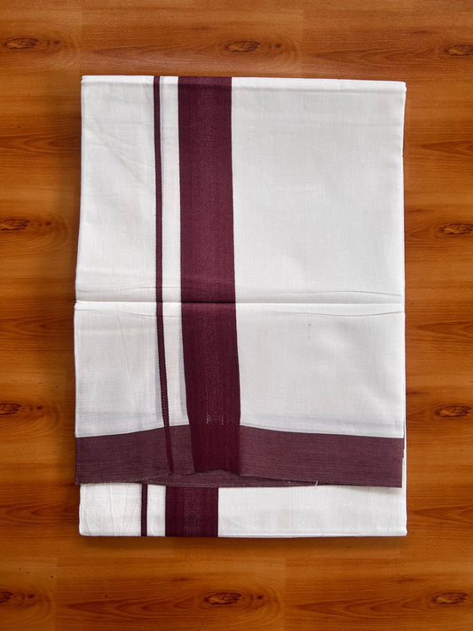 Pure White Double Mundu/Dhoti - 20% Discount ! Kaitharikada Pure Cotton - 100x80 - 1.25 inch Maroon Wine striped Kara 3.80 mtr (8 muzham) - 60 KK5523 MC