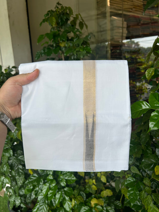 20% Discount ! Kaitharikada Balaramapuram 100% Cotton Pure White Double Mundu/Dothi - 100x80 - 1 inch Puliyilakkara Gold Kasav & Ash Black Chutty Kara  3.90 mtr (8 muzham) - 3 KK5344 VAS