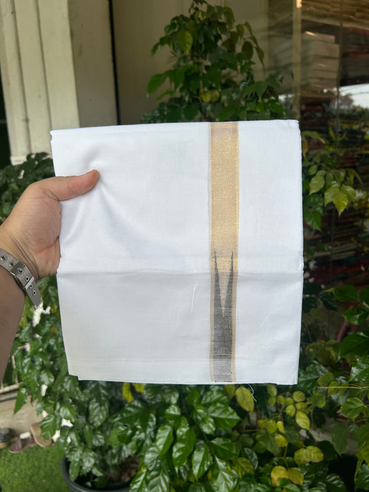 20% Discount ! Kaitharikada Balaramapuram 100% Cotton Pure White Double Mundu/Dothi - 100x80 - 1 inch Puliyilakkara Gold Kasav & Black Chutty Kara  3.90 mtr (8 muzham) - 4 KK5344 VAS