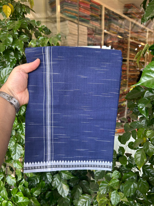 Premium Kathar Type Mund Pure cotton - Kaitharikada - Single Kaily / Lungi - 1 inch Black & White Stripes Kara kuppadam Border with Navy Blue colour body (2 meter / 4 muzham) - 26 KK8050 MUT