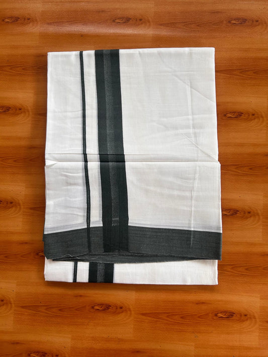 Pure White Double Mundu/Dhoti - 20% Discount ! Kaitharikada Pure Cotton - 100x80 - 1.25 inch Dark Green striped Kara 3.80 mtr (8 muzham) - 63 KK5523 MC
