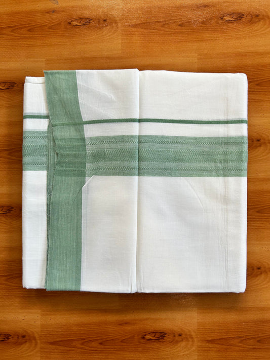 Pure White Double Mundu/Dhoti - 20% Discount ! Kaitharikada Pure Cotton - 100x80 - 1.5 inch Pastel Green Shaded Stripes Kara 3.80 mtr (8 muzham) - 111 KK5452 THI