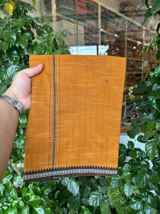 Premium Kathar Type Mund Pure cotton - Kaitharikada - Single Kaily / Lungi - 1 inch Black & White Stripes Kara kuppadam Border with Orange Brown colour body (2 meter / 4 muzham) - 18 KK8050 MUT