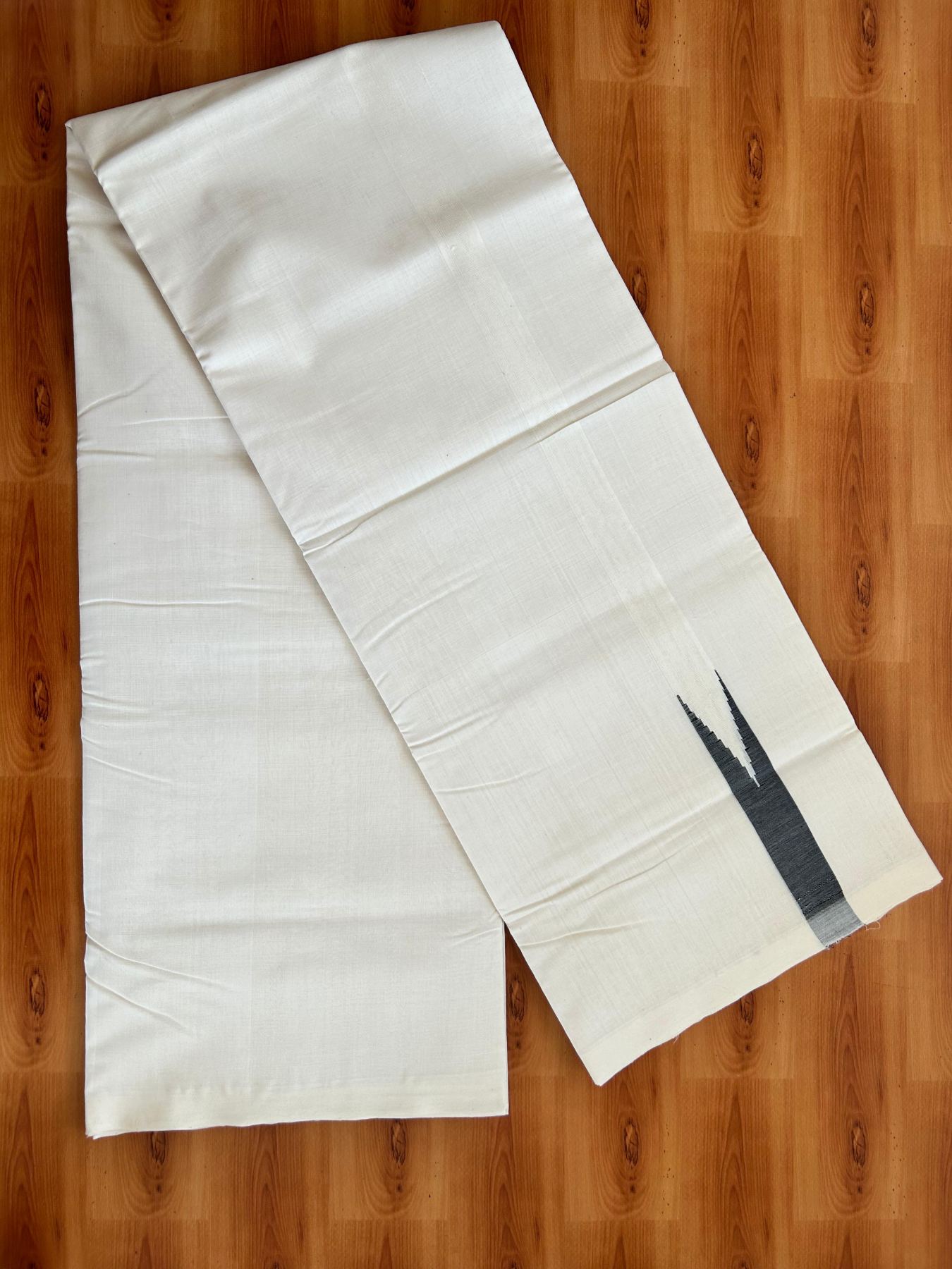 Off White - (Unbleached) Double Mundu/Dhoti -25% Discount!! KaithariKada Handloom Unakkupaav Kerala Handloom 100% Pure Cotton  100X80 - 1 inch Black Puliyilakkara chutty 3.80 meter & 4.00 meter (8 Muzham & 8.5 muzham) - 7 KK5488 REA