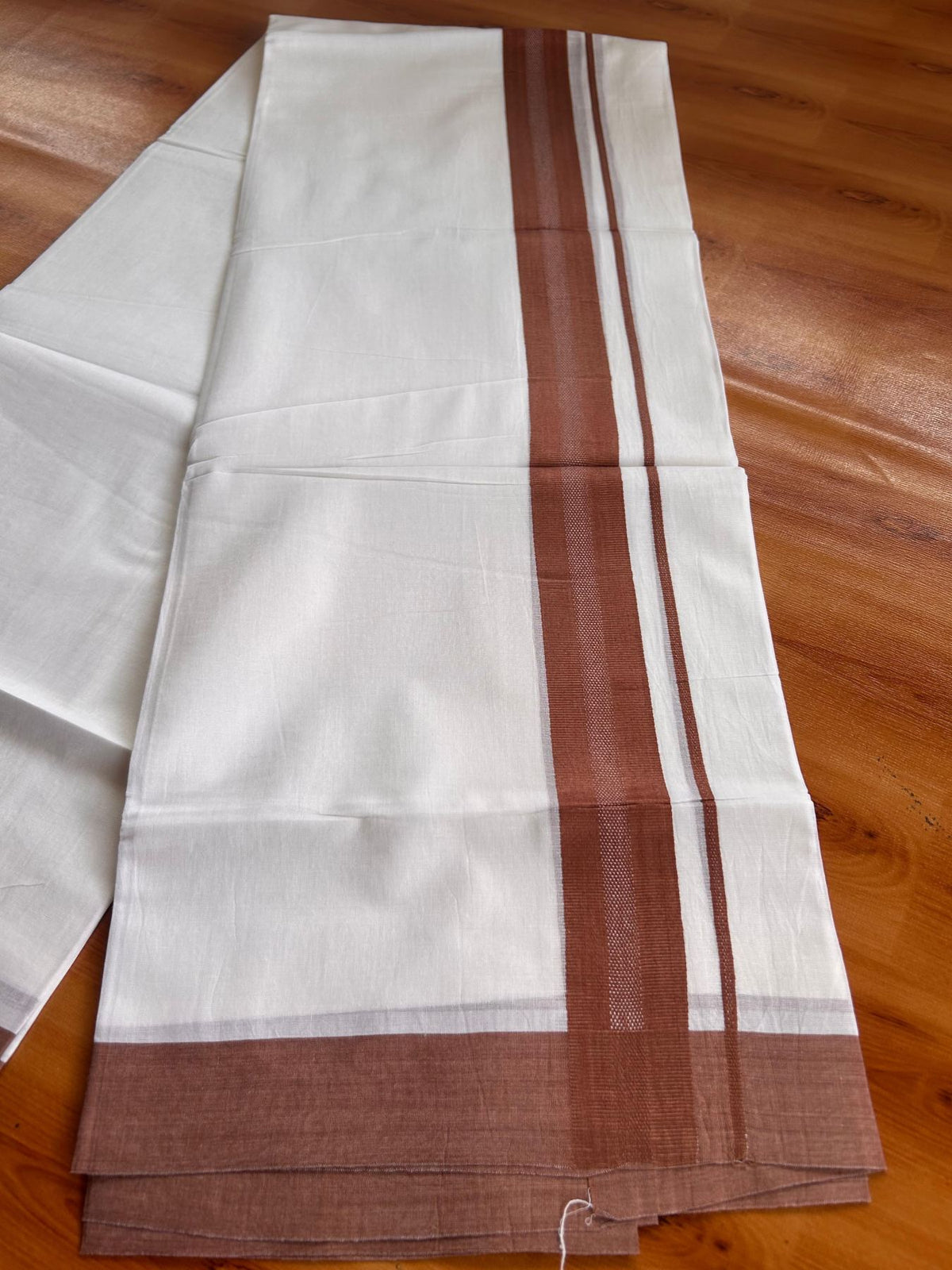 Pure White Double Mundu/Dhoti - 20% Discount ! Kaitharikada Pure Cotton - 100x80 - 1.5 inch Red Copper striped Kara 3.80 mtr (8 muzham) - 66 KK5523 MC