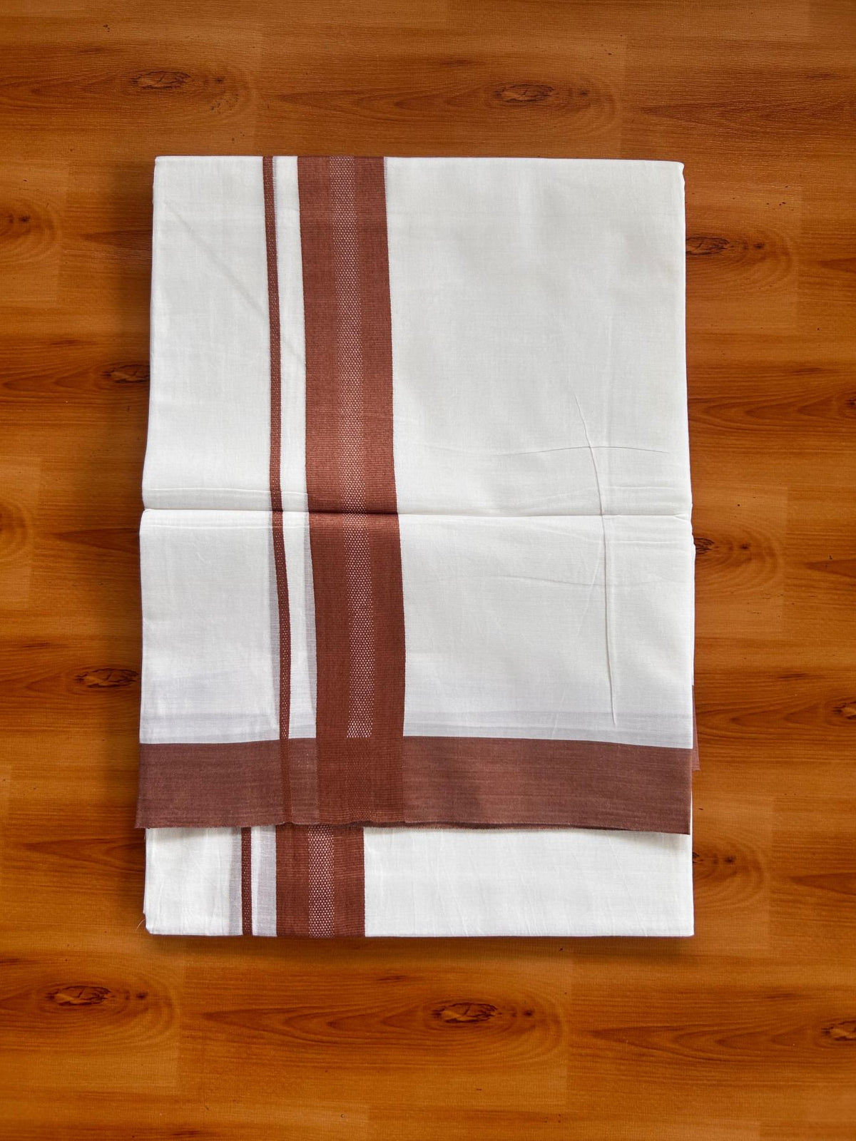 Pure White Double Mundu/Dhoti - 20% Discount ! Kaitharikada Pure Cotton - 100x80 - 1.5 inch Red Copper striped Kara 3.80 mtr (8 muzham) - 66 KK5523 MC