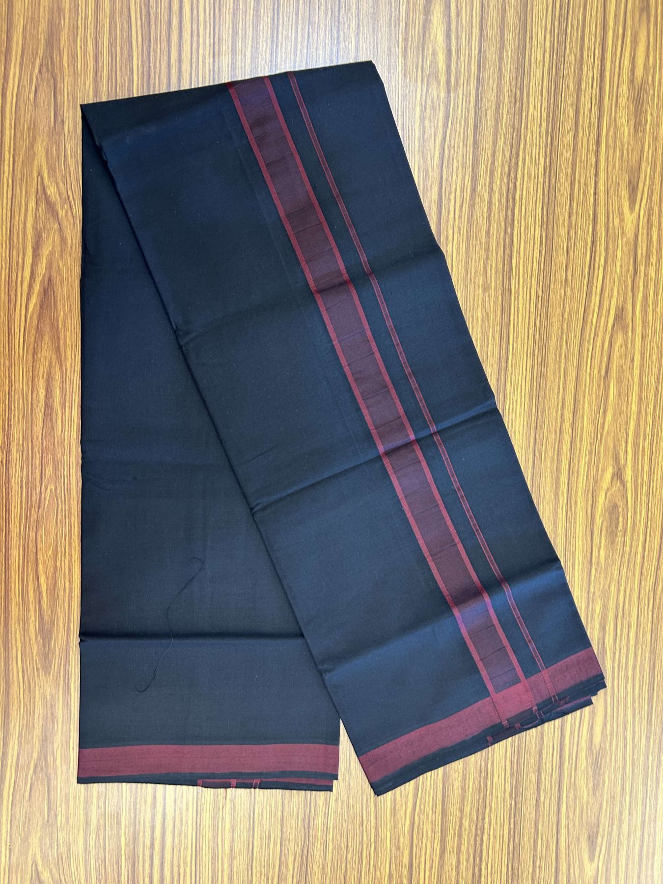 19% Discount!!! Kaitharikada - Single Kaily / Lungi - 60s - 1.25 inch Maroon Pattern striped kara with Black colour body  (2 meter / 4 muzham) - 2 KK8042 GAN
