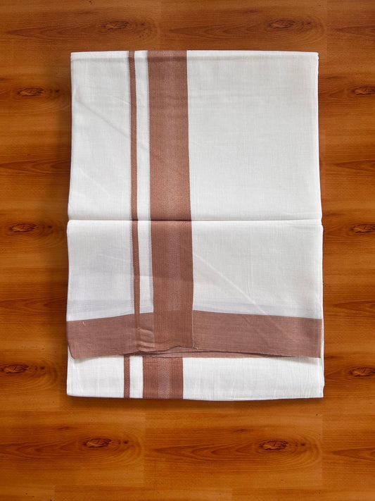 Pure White Double Mundu/Dhoti - 20% Discount ! Kaitharikada Pure Cotton - 100x80 - 1.5 inch Peach Brown striped Kara 3.80 mtr (8 muzham) - 67 KK5523 MC