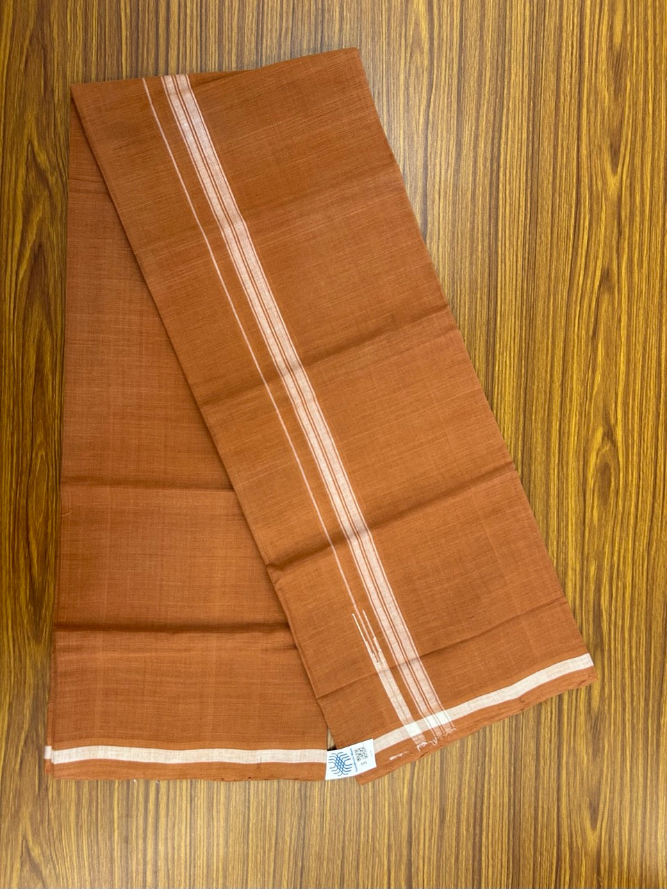 10% Discount !! KaithariKada 100% Pure Cotton - HANDLOOM Single Mundu/Dhoti  KAVI Brown COLOUR BODY & 0.75 inch Puliyilakkara White Striped Chutty Kara (2 meter / 4 muzham)- 4KK8020ELA