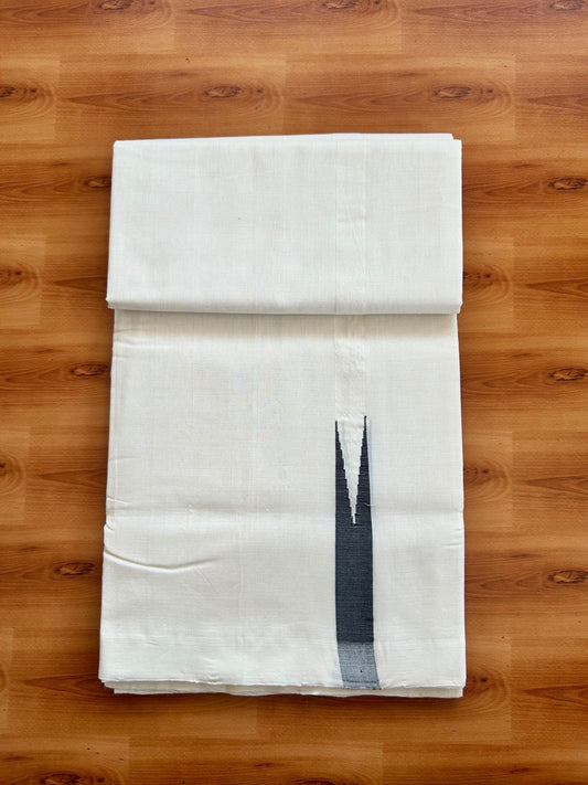 Off White - (Unbleached) Double Mundu/Dhoti - 25% Discount!! KaithariKada Handloom Unakkupaav Kerala Handloom 100% Pure Cotton  - 100X80 - 0.75 inch Black Puliyilakkara chutty Kara 4 meter (8.5 Muzham) - 11 KK5473 REA