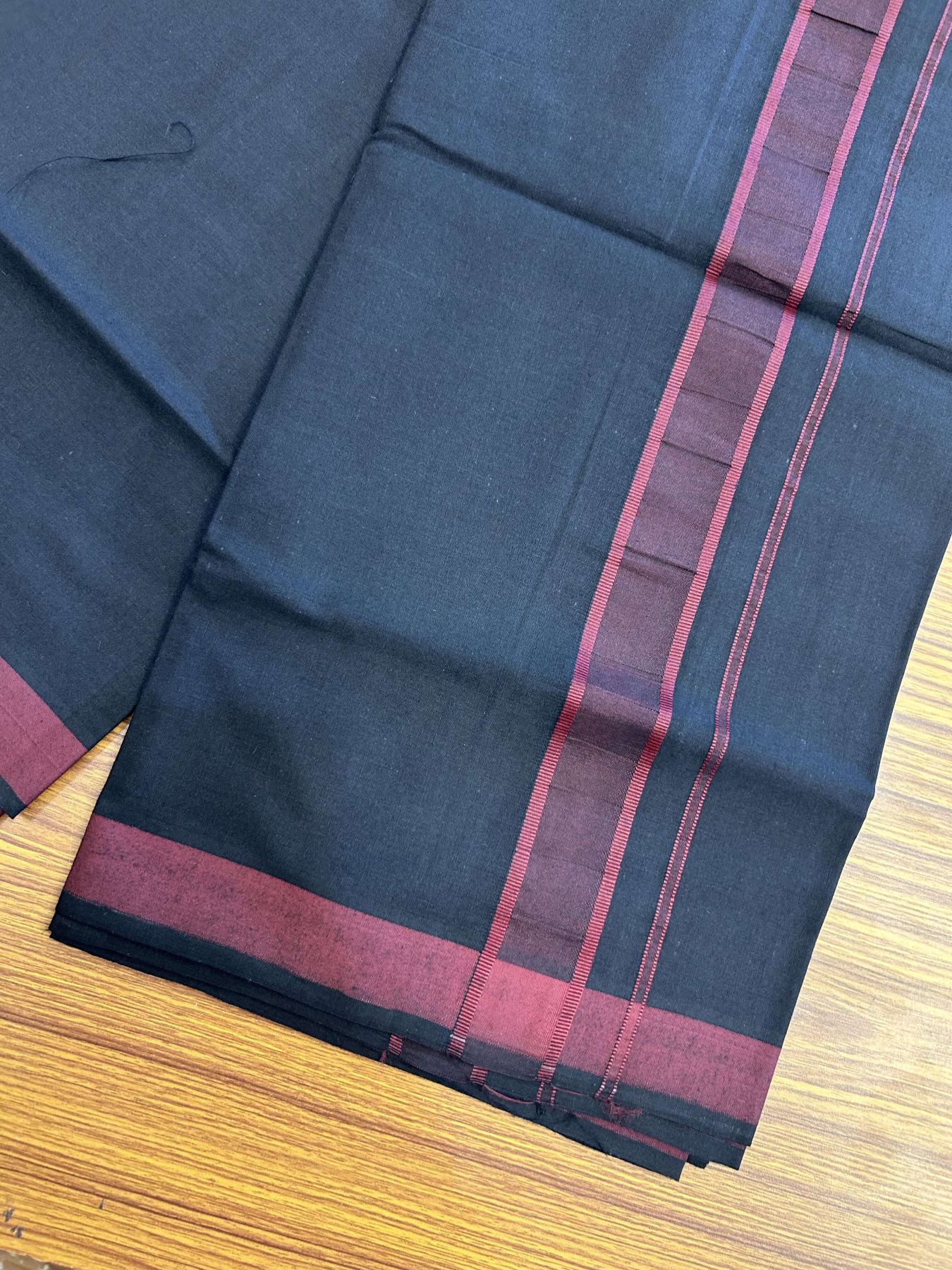 19% Discount!!! Kaitharikada - Single Kaily / Lungi - 60s - 1.25 inch Maroon Pattern striped kara with Black colour body  (2 meter / 4 muzham) - 2 KK8042 GAN
