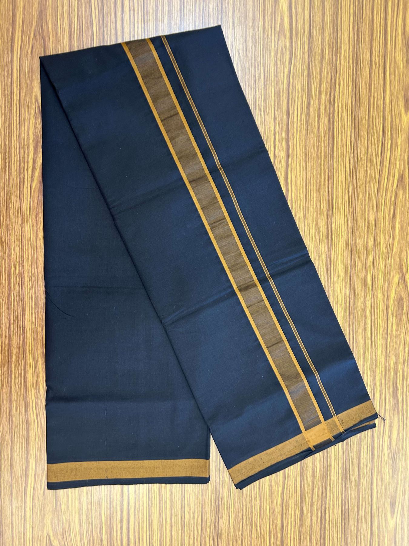 19% Discount!!! Kaitharikada - Single Kaily / Lungi - 60s - 1.25 inch Chocolate Brown Pattern striped kara with Black colour body  (2 meter / 4 muzham) - 4 KK8042 GAN