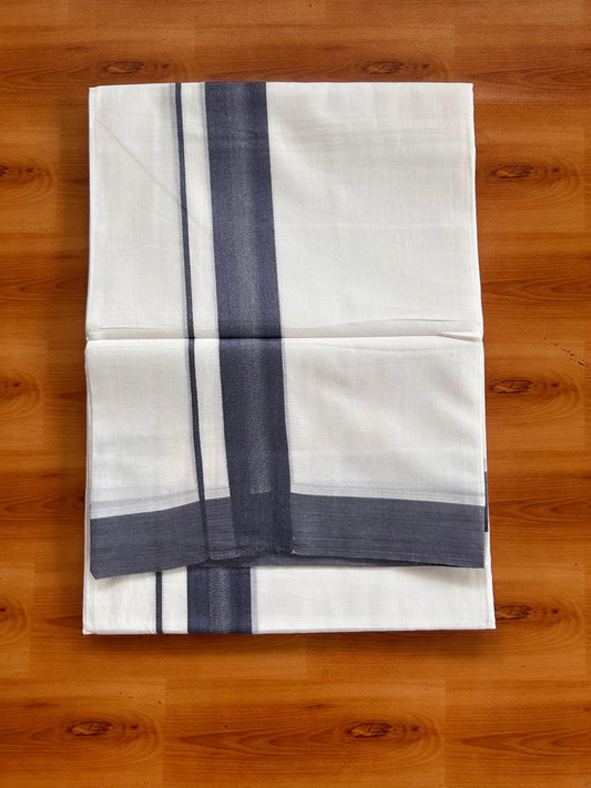 Pure White Double Mundu/Dhoti - 20% Discount ! Kaitharikada Pure Cotton - 100x80 - 1.5 inch Dark Ash Blue striped Kara 3.80 mtr (8 muzham) - 68 KK5523 MC