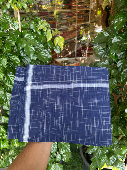 Premium Kathar Type Pure cotton - Kaitharikada - Single Kaily / Lungi - 0.75 inch White Stripes kara Plain Border with Navy Blue & White Stripes colour body (2 meter / 4 muzham) -  46 KK8050 MUT