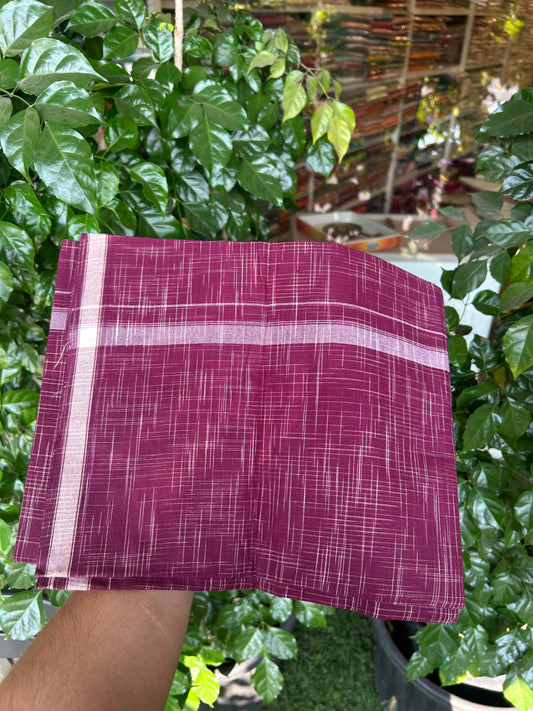 Premium Kathar Type  Mund Pure cotton - Kaitharikada - Single Kaily / Lungi - 0.75 inch White Stripes kara Plain Border with Purple Wine & White Stripes colour body (2 meter / 4 muzham) -  40 KK8050 MUT