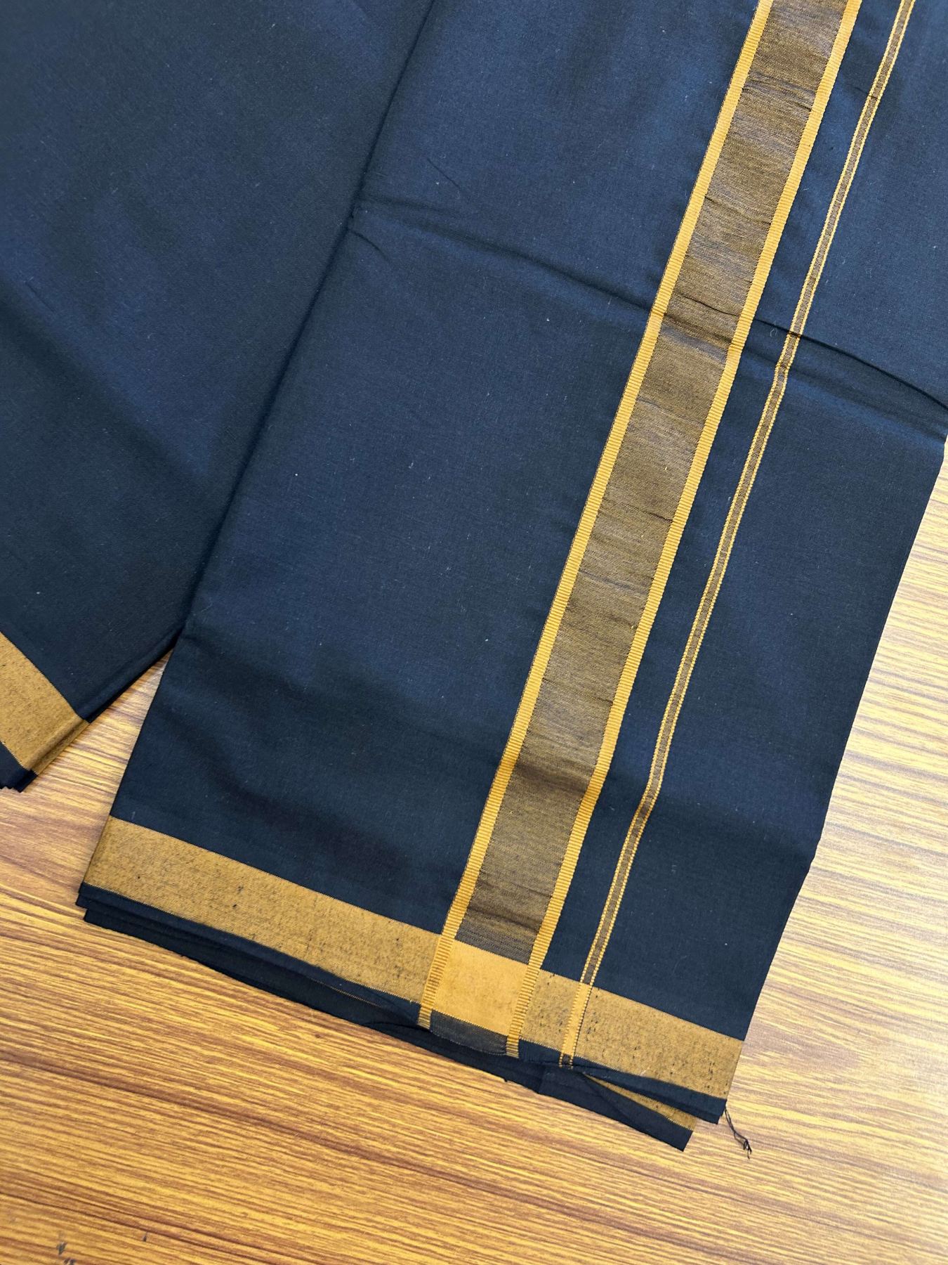 19% Discount!!! Kaitharikada - Single Kaily / Lungi - 60s - 1.25 inch Chocolate Brown Pattern striped kara with Black colour body  (2 meter / 4 muzham) - 4 KK8042 GAN