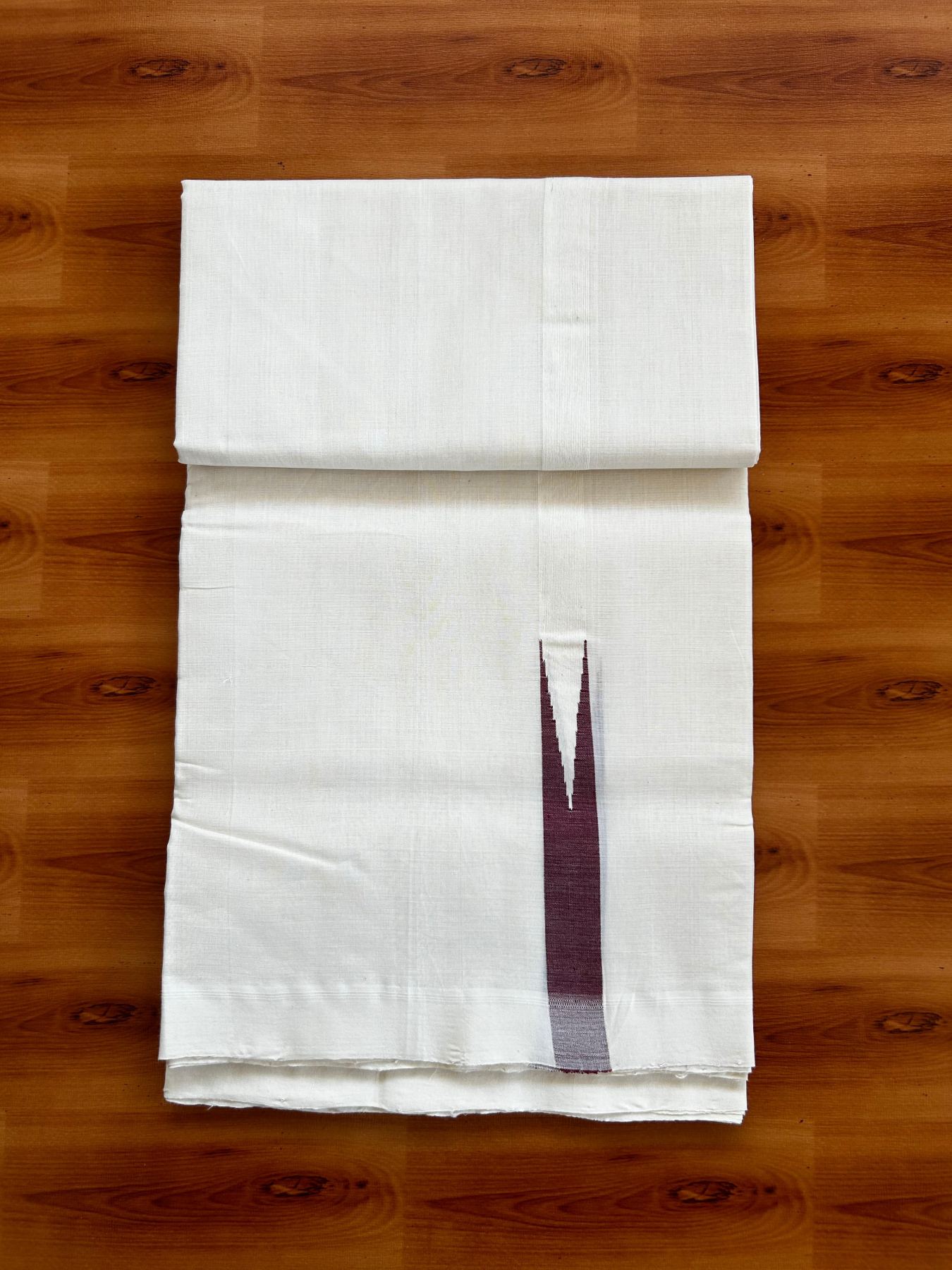 Off White - (Unbleached) Double Mundu/Dhoti -25% Discount!! KaithariKada Handloom Unakkupaav Kerala Handloom 100% Pure Cotton  100X80 - 1 inch Maroon Puliyilakkara chutty 3.80 meter & 4.00 meter (8 Muzham & 8.5 muzham) - 8 KK5488 REA