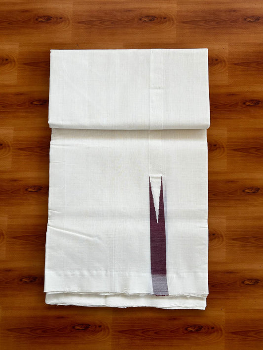Off White - (Unbleached) Double Mundu/Dhoti -25% Discount!! KaithariKada Handloom Unakkupaav Kerala Handloom 100% Pure Cotton  100X80 - 1 inch Maroon Puliyilakkara chutty 3.80 meter & 4.00 meter (8 Muzham & 8.5 muzham) - 8 KK5488 REA