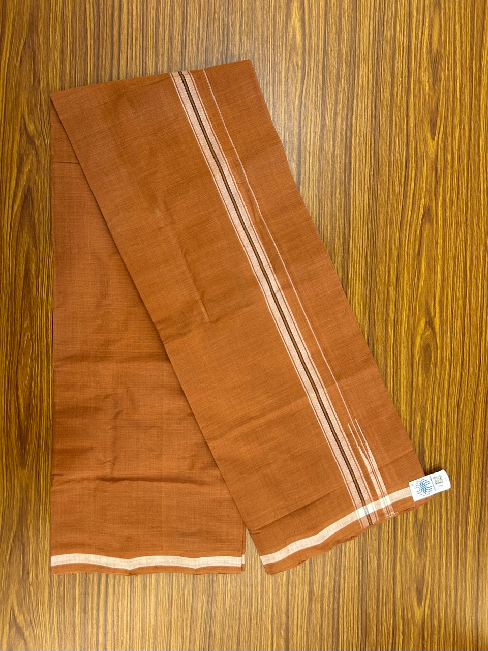 10% Discount !! KaithariKada 100% Pure Cotton - HANDLOOM Single Mundu/Dhoti  KAVI Brown COLOUR BODY & 1 inch White Puliyilakkara Black Striped Chutty Kara (2 meter / 4 muzham)- 6KK8020ELA