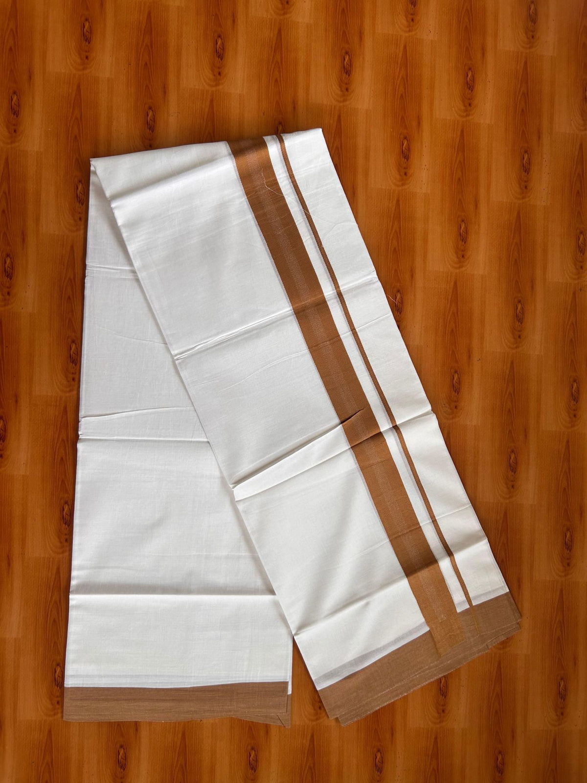 Pure White Double Mundu/Dhoti - 20% Discount ! Kaitharikada Pure Cotton - 100x80 - 1.5 inch Brown striped Kara 3.80 mtr (8 muzham) - 70 KK5523 MC
