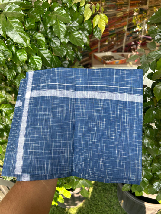 Premium Kathar Type Pure cotton - Kaitharikada - Single Kaily / Lungi - 0.75 inch White Stripes kara Plain Border with Blue & White Stripes colour body (2 meter / 4 muzham) - 47 KK8050 MUT