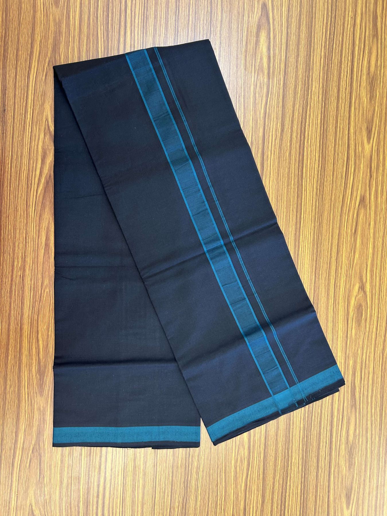 19% Discount!!! Kaitharikada - Single Kaily / Lungi - 60s -  1.25 inch Peacock Green Pattern striped kara with Black colour body  (2 meter / 4 muzham) - 3 KK8042 GAN