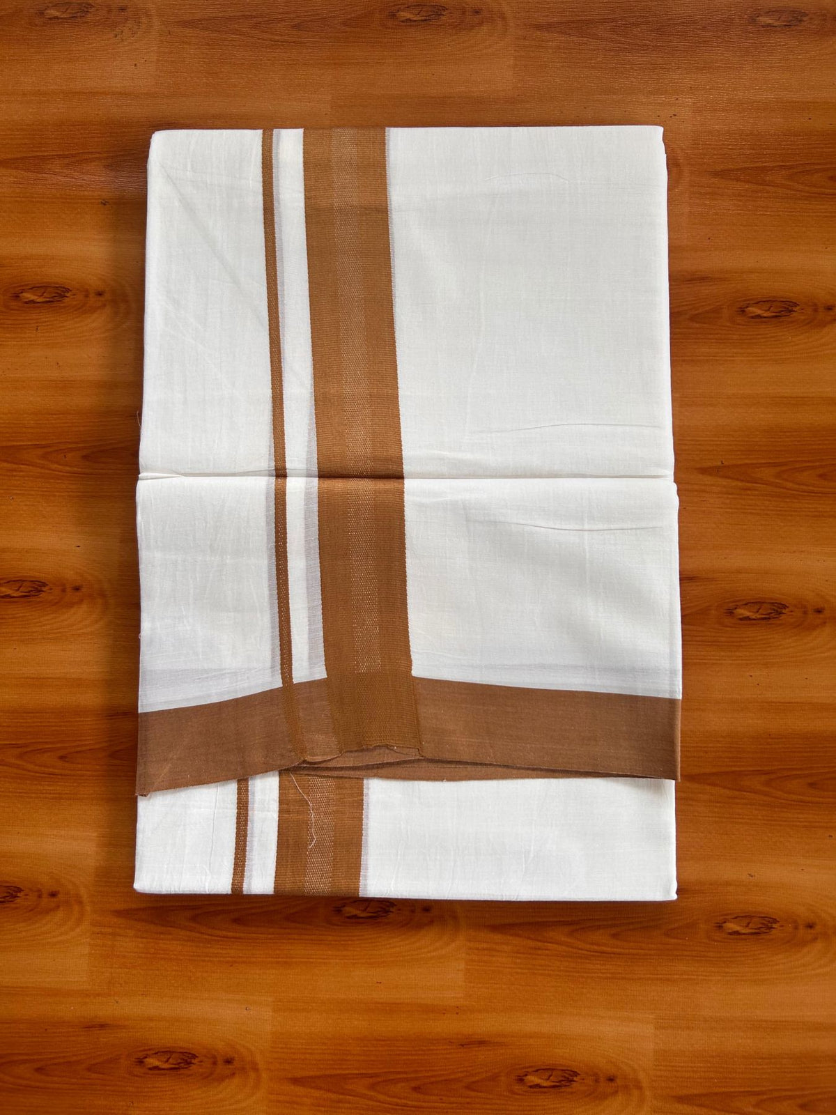 Pure White Double Mundu/Dhoti - 20% Discount ! Kaitharikada Pure Cotton - 100x80 - 1.5 inch Brown striped Kara 3.80 mtr (8 muzham) - 70 KK5523 MC