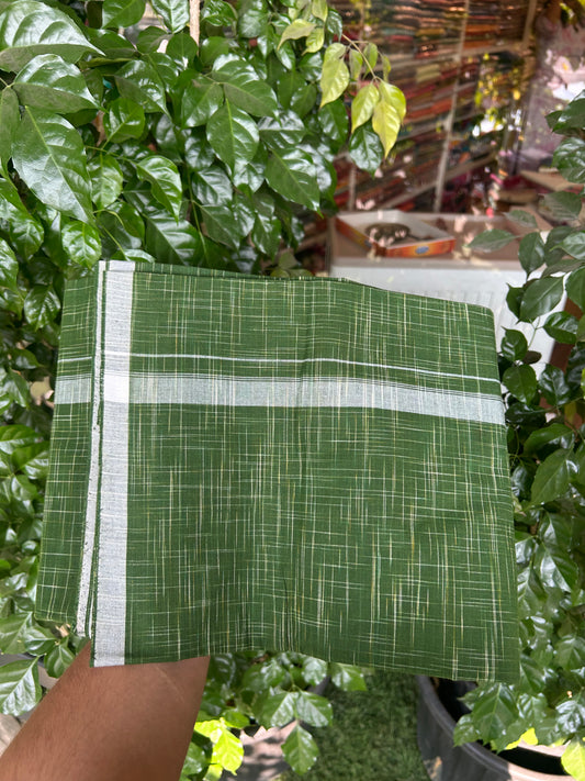 Premium Kathar Type Mund Pure cotton - Kaitharikada - Single Kaily / Lungi - 0.75 inch White Stripes kara Plain Border with Green & White Stripes colour body (2 meter / 4 muzham) -  37 KK8050 MUT