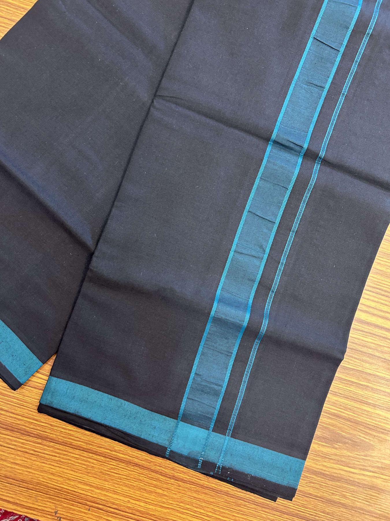 19% Discount!!! Kaitharikada - Single Kaily / Lungi - 60s -  1.25 inch Peacock Green Pattern striped kara with Black colour body  (2 meter / 4 muzham) - 3 KK8042 GAN
