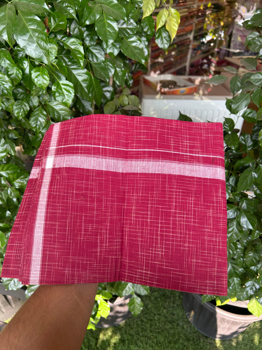 Premium Kathar Type  Mund Pure cotton - Kaitharikada - Single Kaily / Lungi - 0.75 inch White Stripes kara Plain Border with Pinkish Maroon & White Stripes colour body (2 meter / 4 muzham) - 36 KK8050 MUT