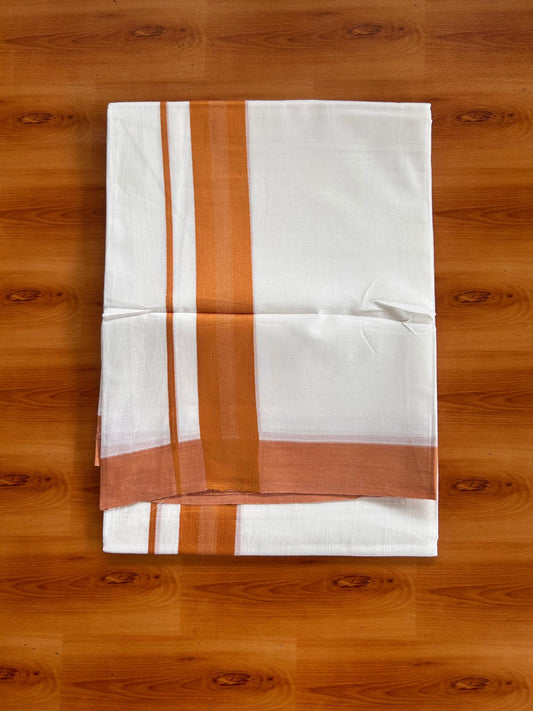 Pure White Double Mundu/Dhoti - 20% Discount ! Kaitharikada Pure Cotton - 100x80 - 1.5 inch Brownish orange striped Kara 3.80 mtr (8 muzham) - 71 KK5523 MC