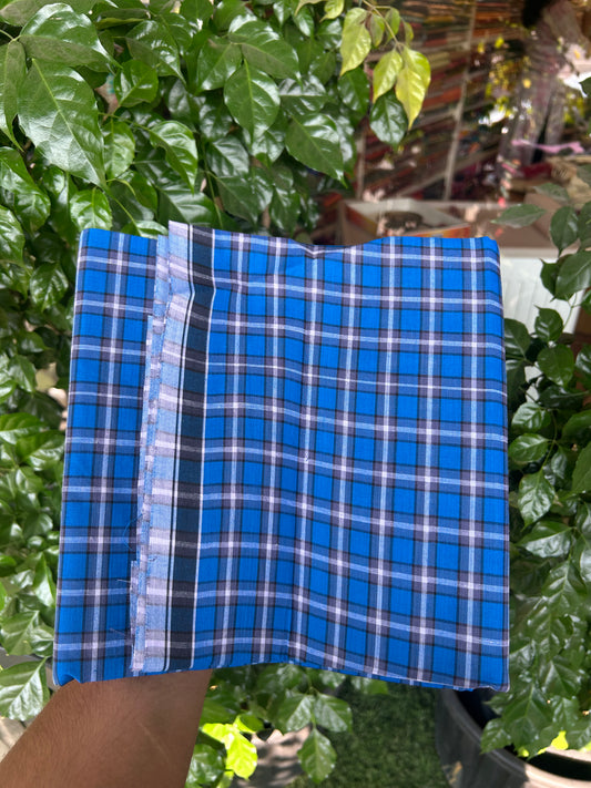 Premium Kathar Type Mund Pure cotton - Kaitharikada - Single Kaily / Lungi - 0.5 inch Black Border with Blue White & Grey Black Check body (2.50 meter / 5.36 muzham) - 12 KK8050 MUT